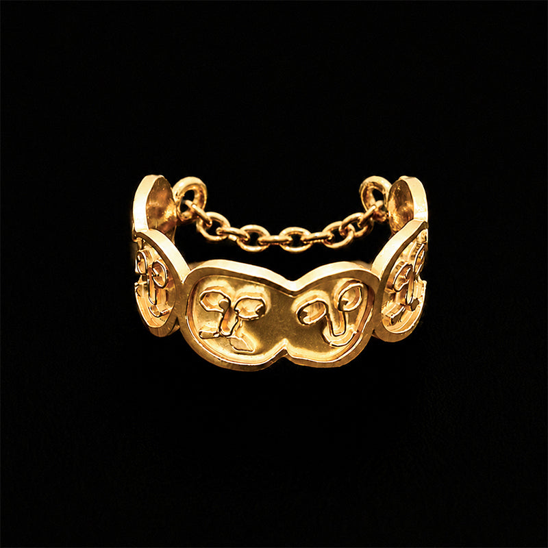 Face Chain Ring Gold