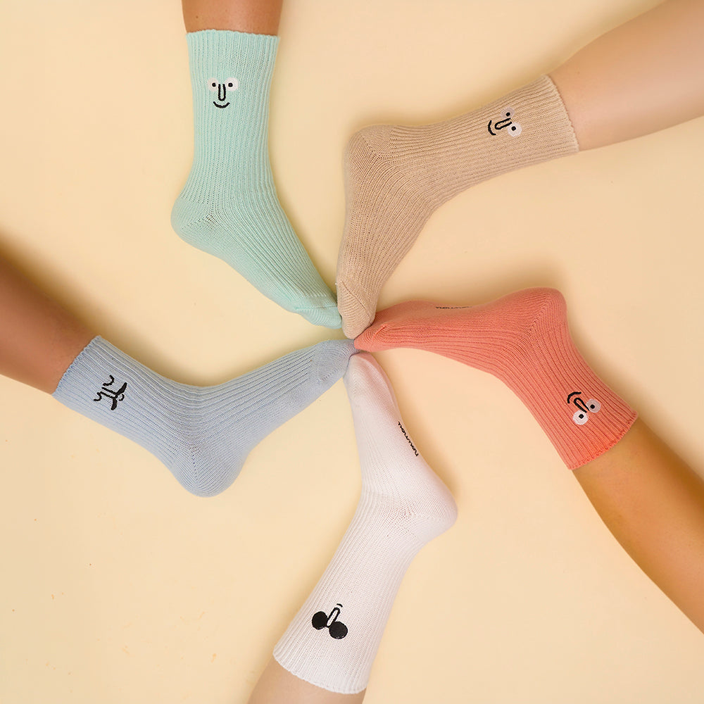 Face Quarter Socks Blue
