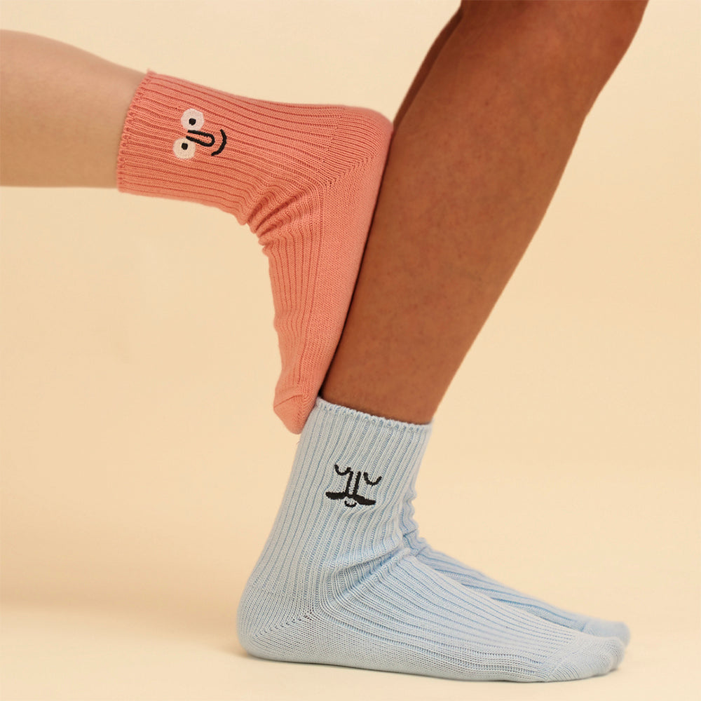Face Quarter Socks Blue