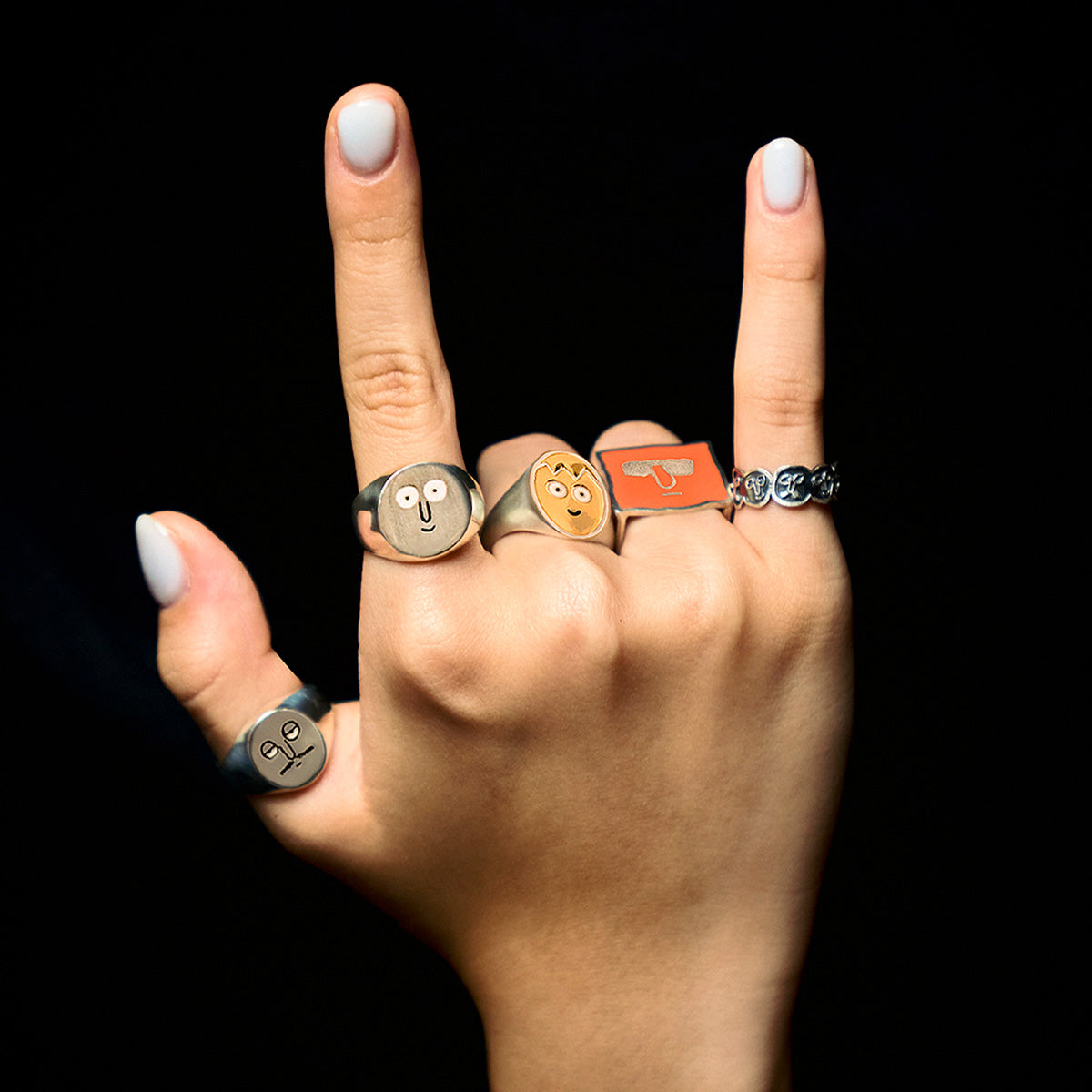 Face Chain Ring Silver