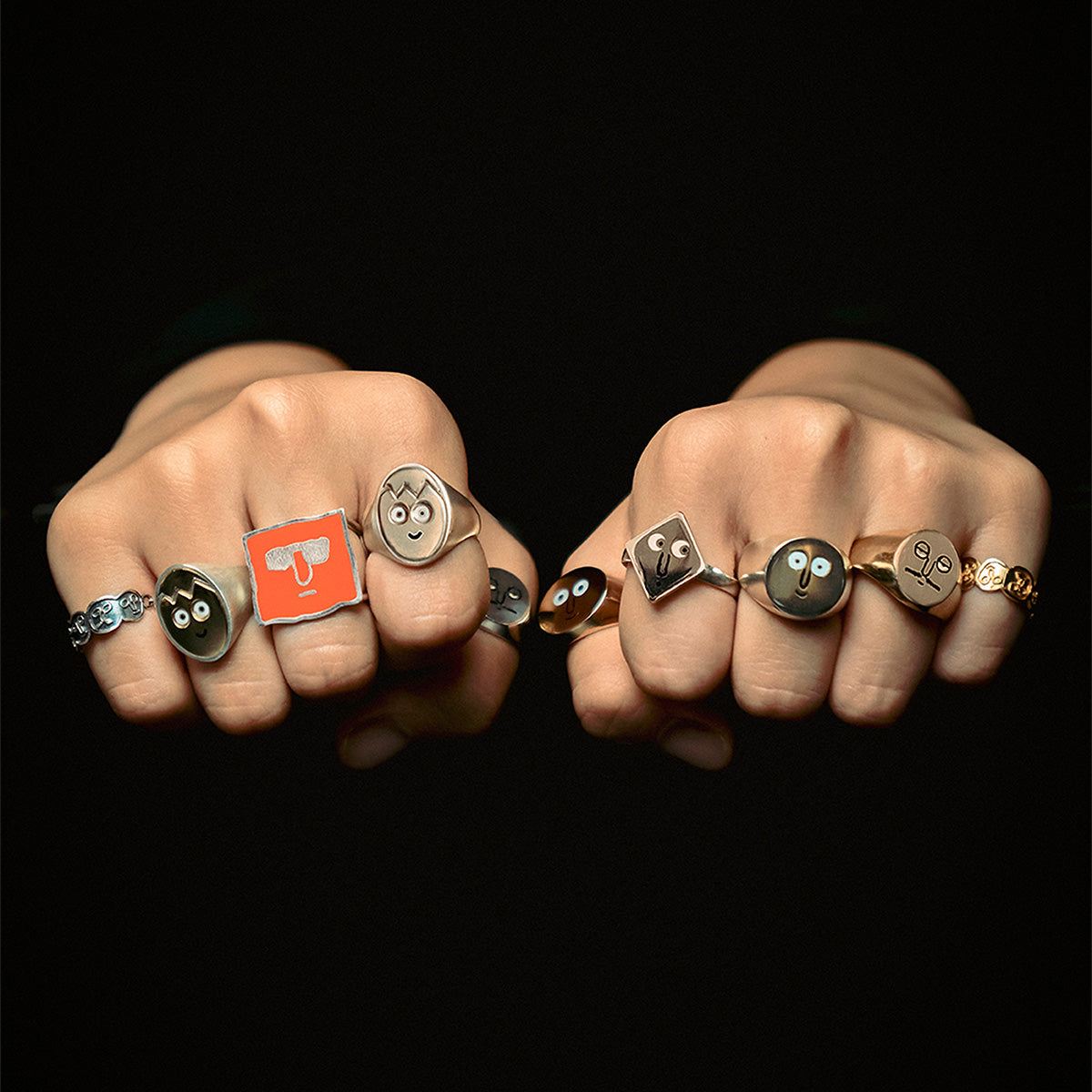 Face Chain Ring Silver