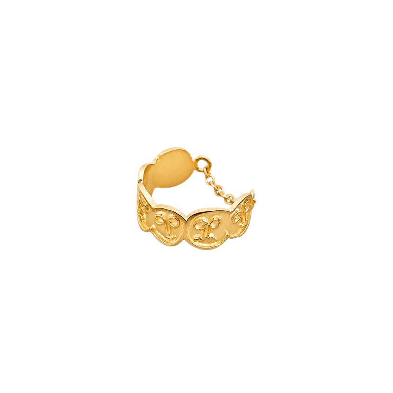Face Chain Ring Gold