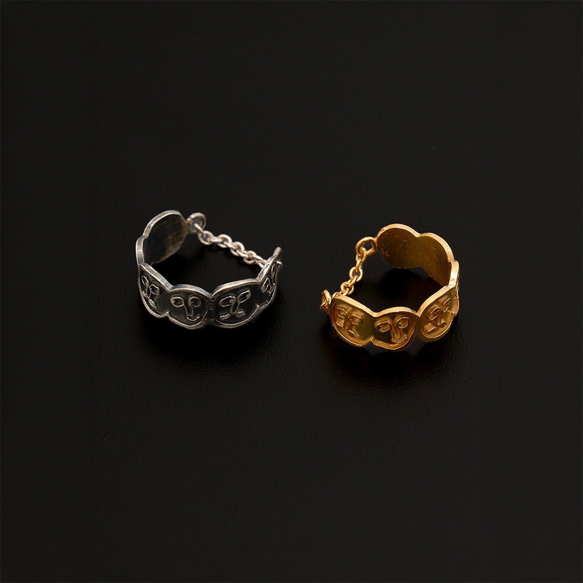 Face Chain Ring Silver
